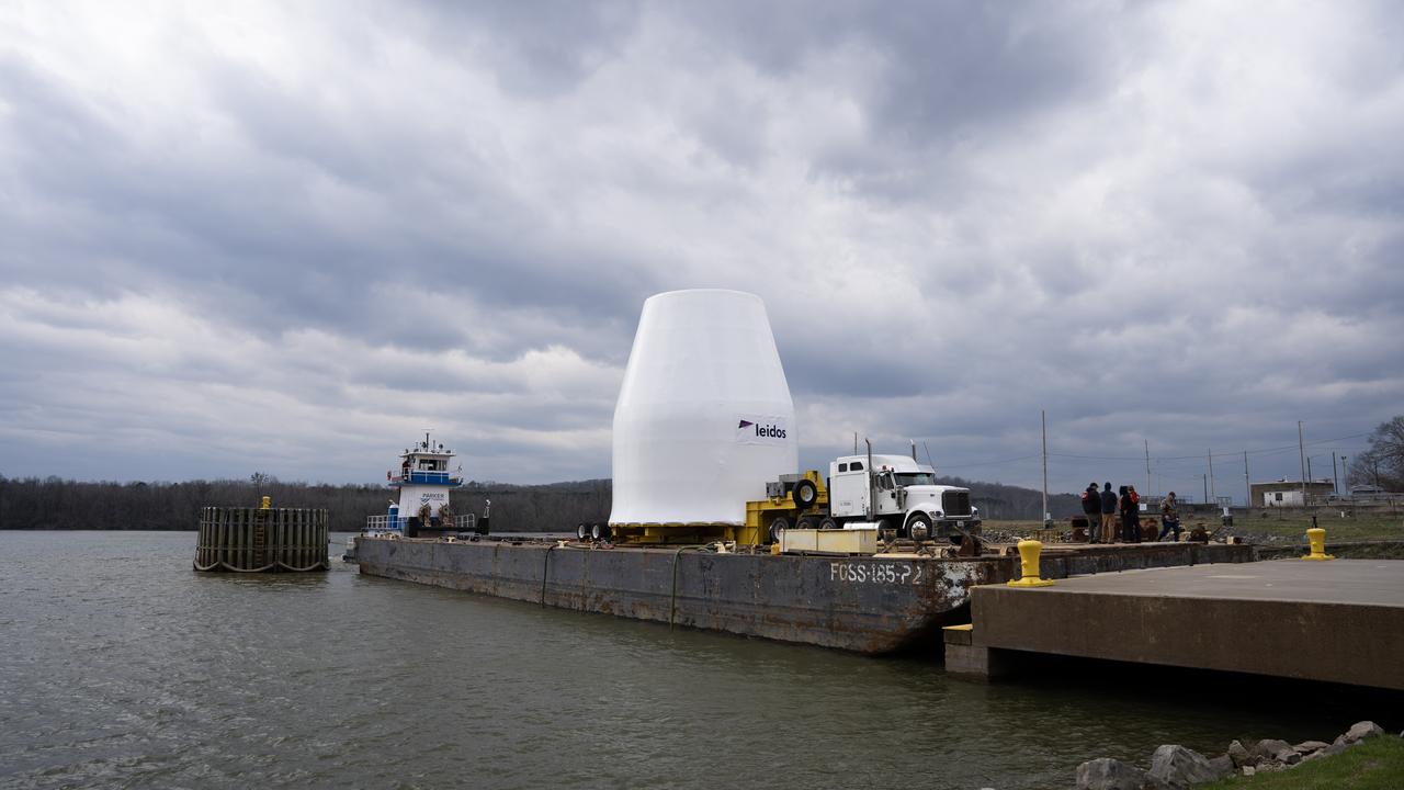 These photos and videos show how crews guided a test version of the universal stage adapter for NASA’s more powerful version of its SLS (Space Launch System) rocket to Building 4619 at the agency’s Marshall Space Flight Center in Huntsville, Alabama, Feb. 22. Built by Leidos, the lead contractor for the universal stage adapter, crews transported the hardware from a Leidos facility in Decatur, Alabama, the same day. The universal stage adapter will connect the SLS rocket’s upgraded in-space propulsion stage, called the exploration upper stage, to NASA’s Orion spacecraft as part of the evolved Block 1B configuration of the SLS rocket. It will also serve as a compartment capable of accommodating large payloads, such as modules or other exploration spacecraft. In Building 4619’s Load Test Annex High Bay at Marshall, the development test article will first undergo modal testing that will shake the hardware to validate dynamic models. Later, during ultimate load testing, force will be applied vertically and to the sides of the hardware. Unlike the flight hardware, the development test article has flaws intentionally included in its design, which will help engineers verity that the flight adapter can withstand the extreme forces it will face during launch and flight.